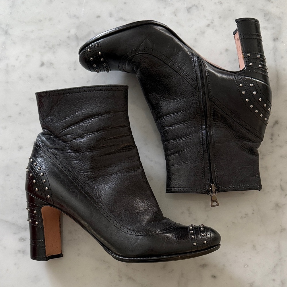 Prada Black Studded Leather Ankle Boots